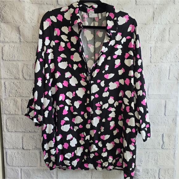 ASOS Tops - NWT Asos Design Oversized Long Sleeve Pink Mono Splodge Print Button Up Blouse